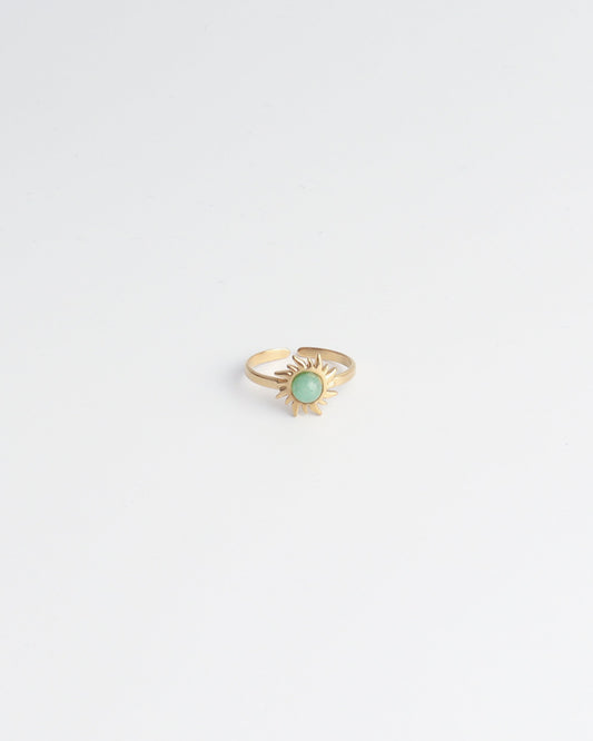 Sunflower - Ring - Stainless Steel - Adjustable - Natural Stone