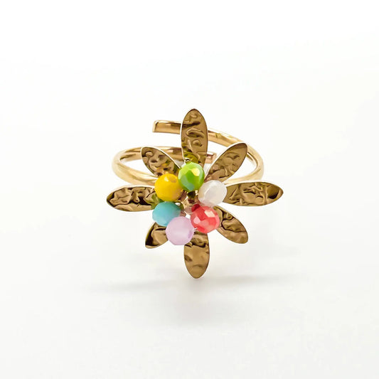 Flor de colores - Anillo - Acero inoxidable - Ajustable