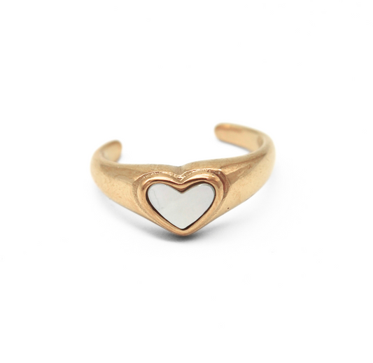 Corazón de perlas - Anillo - Acero inoxidable - Ajustable