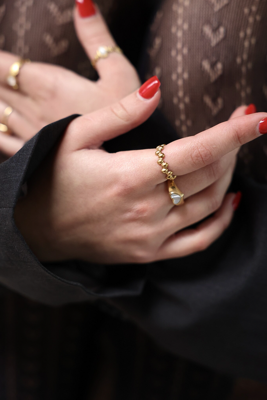 Corazón de perlas - Anillo - Acero inoxidable - Ajustable