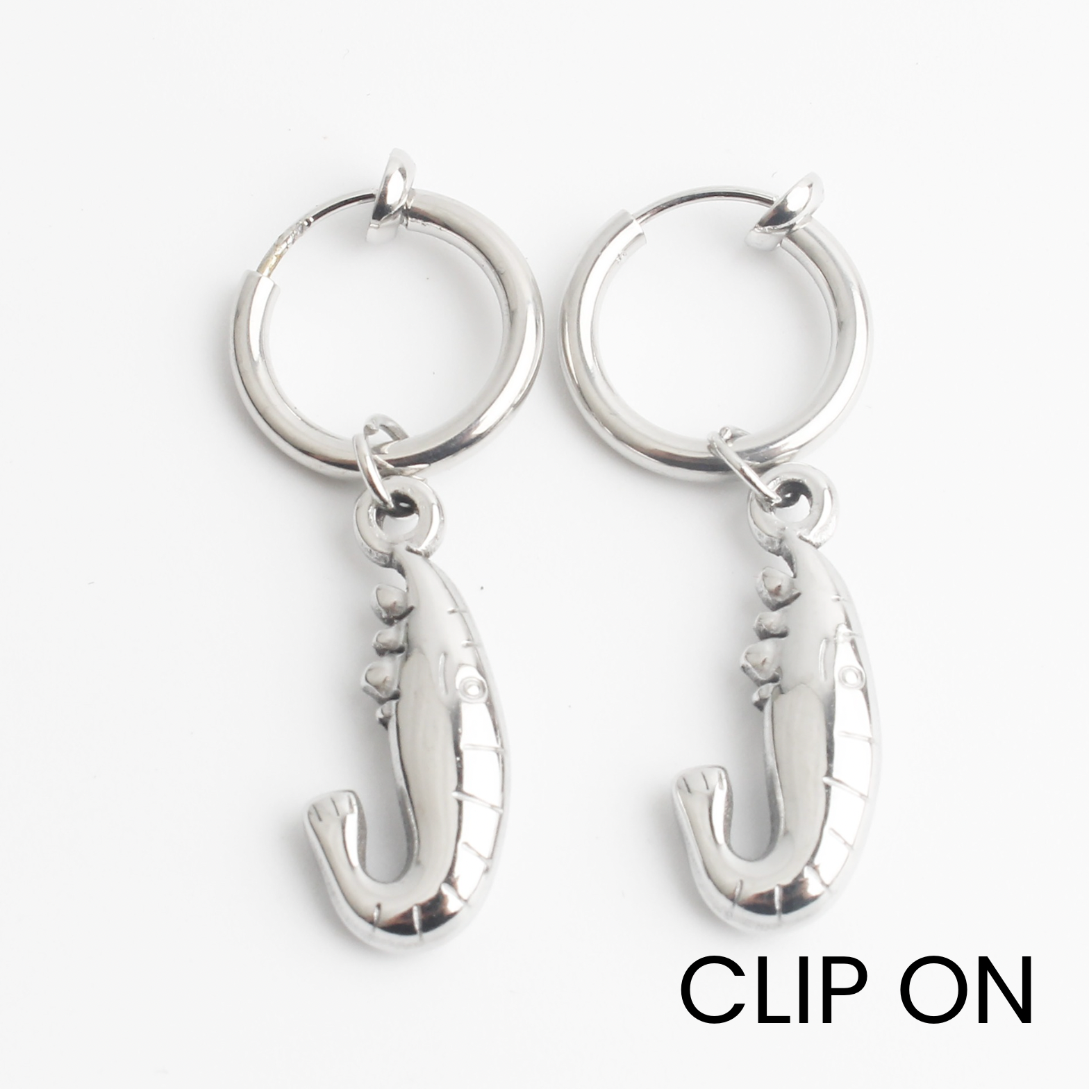 Shrimp - Earrings - Clip On - Stainless Steel