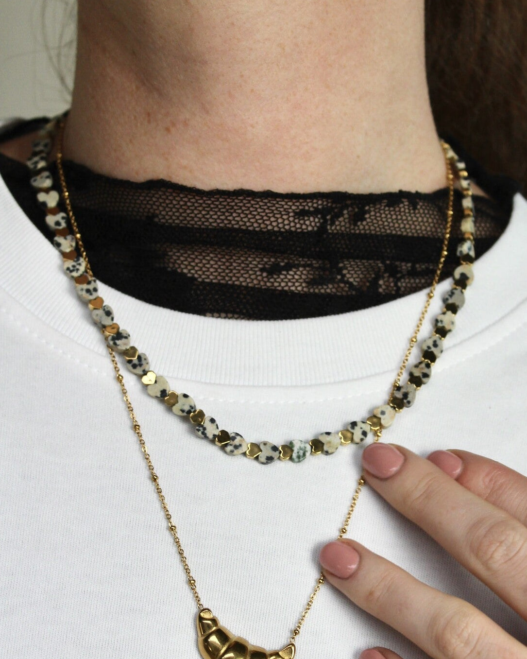 Heart To Heart - Collar - Piedra natural - Acero inoxidable