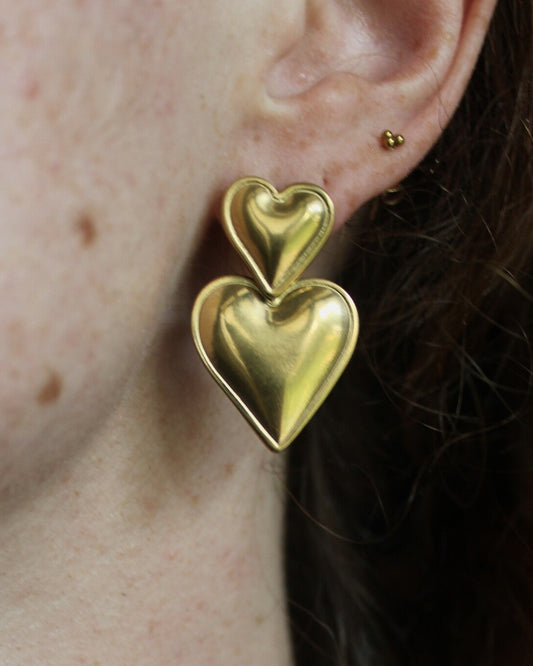 Two Hearts - Earrings - Stainless Steel